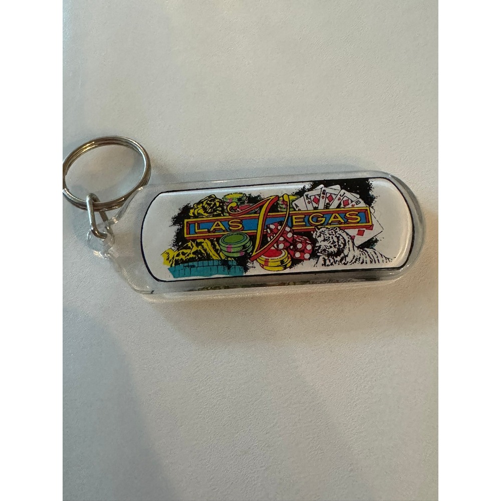 Las Vegas Casino Themed Keychain Dice Cards Tiger Souvenir